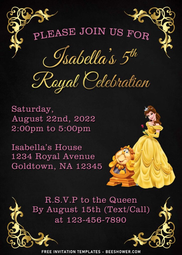 8+ Beautiful Princess Belle Themed Girls Birthday Invitation Templates