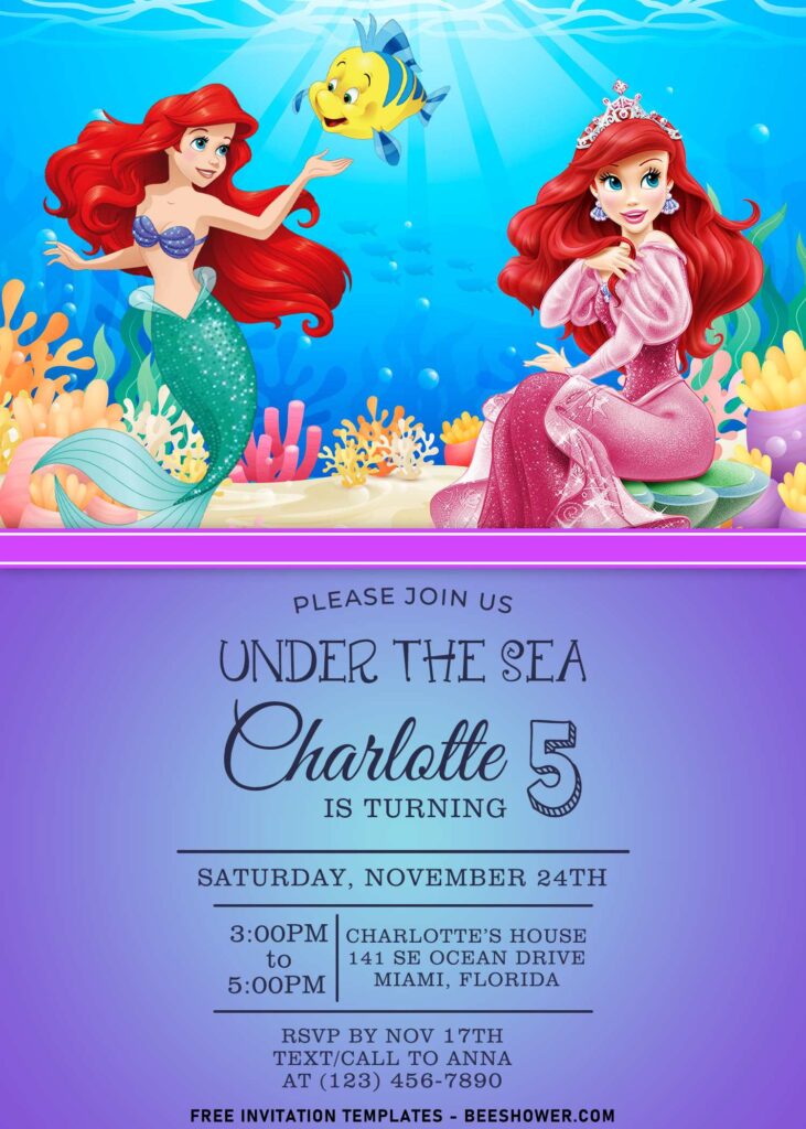 8+ Disney Inspired Ariel The Little Mermaid Birthday Invitation Templates