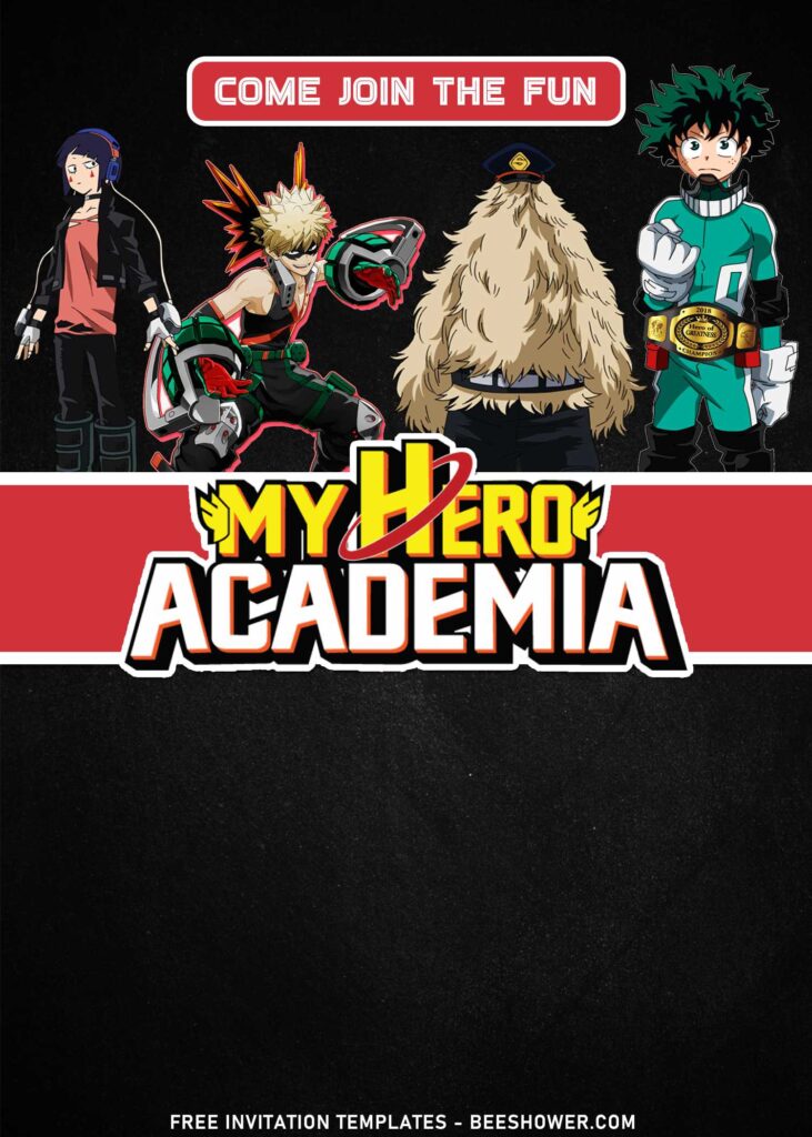 9+ Super Epic Anime My Hero Academia Birthday Invitation Templates with Red and White stripes