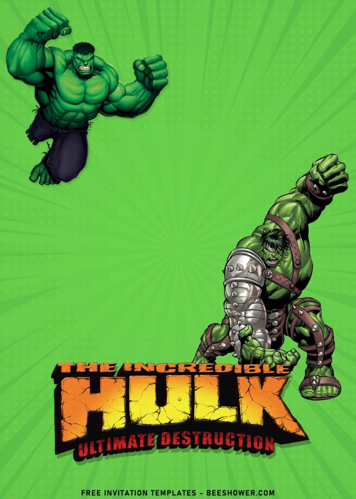 9+ Custom Incredible Hulk Themed Birthday Invitation Templates with Hulk and his robot arm