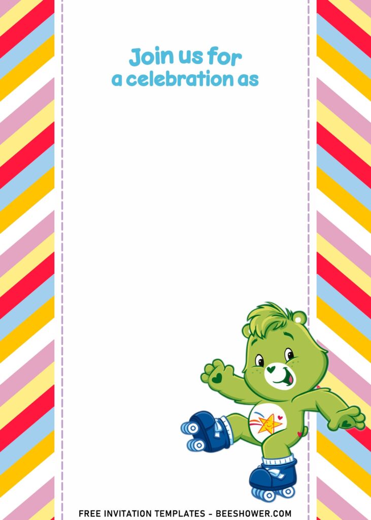 7+ Happy Care Bears Kids Birthday Invitation Templates with cute roller-skating bear
