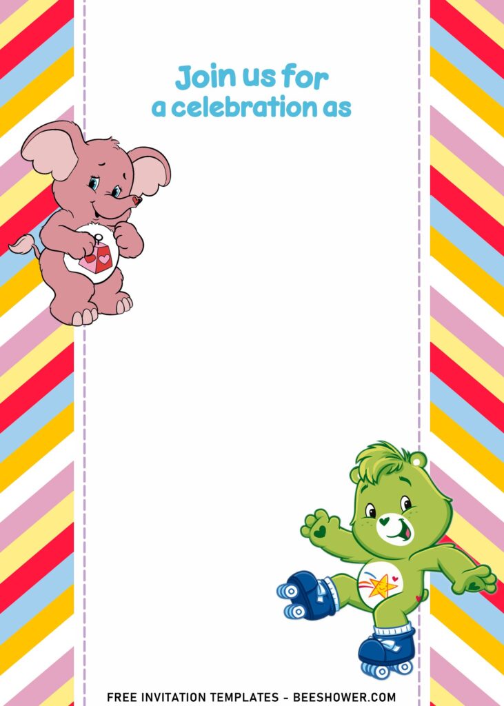 7+ Happy Care Bears Kids Birthday Invitation Templates with elephant bear