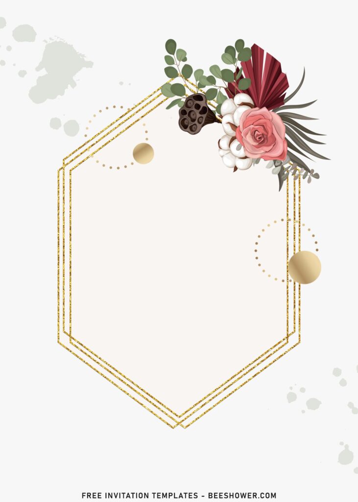 7+ Modern Geometric Pampas Greenery Birthday Invitation Templates with gorgeous rose