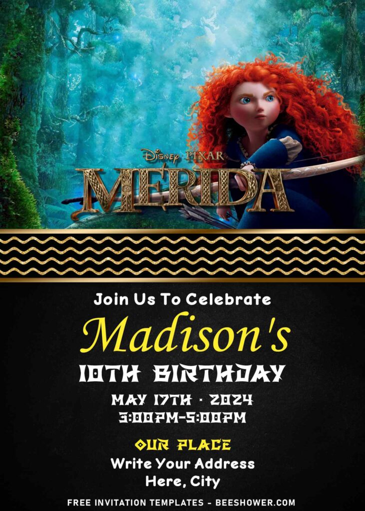 8+ Playful Disney Brave Merida Themed Kids Birthday Invitation Templates