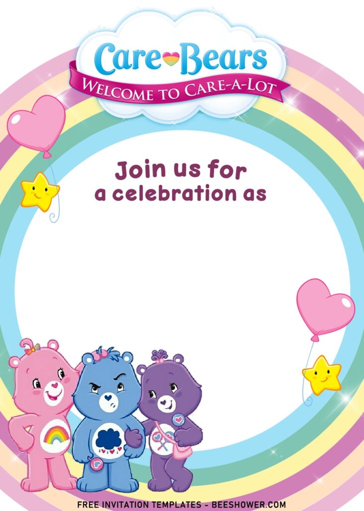 9+ Sparkling Cute Bears Birthday Invitation Templates For Toddlers with cute Wheel of Rainbow