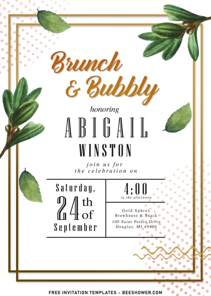 10+ Truly Special Brunch & Bubbly Invitation Templates With Chic Foliage