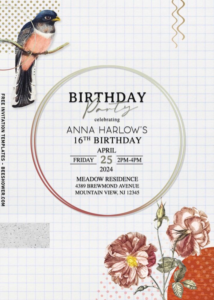 11+ Stylish Floral And Bird Collage Invitation Templates For Kids Birthday