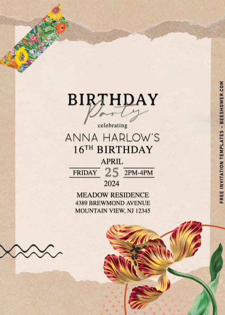 8+ Rustic Flower And Bird Collage Birthday Invitation Templates