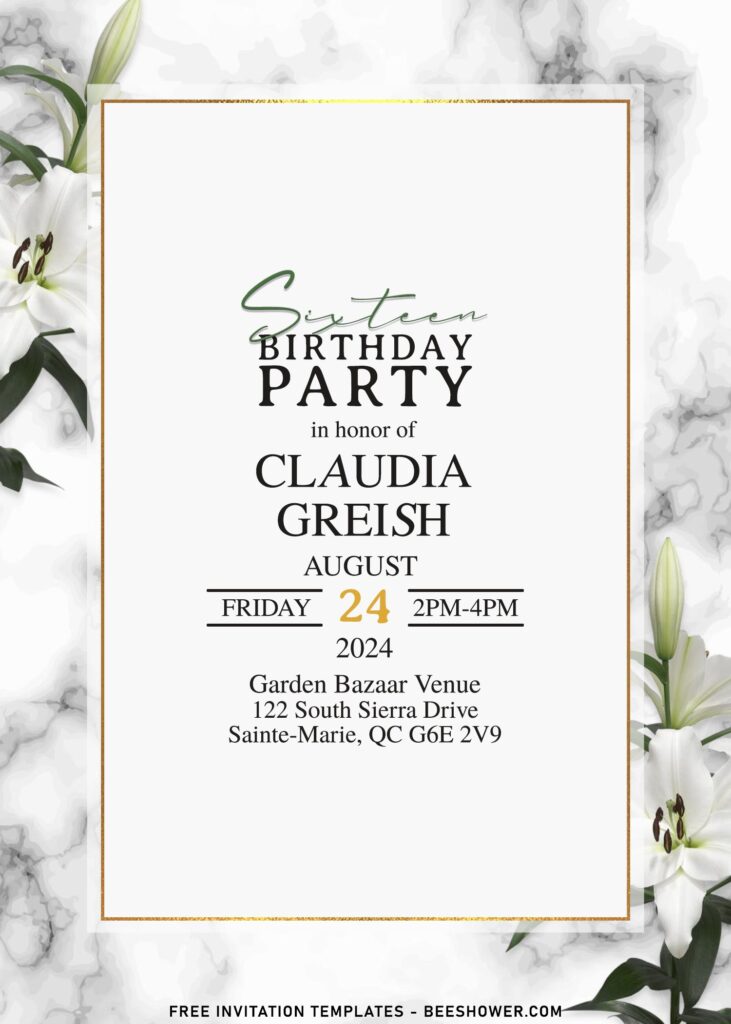 8+ Inspiring White Marble And Flowers Birthday Invitation Templates