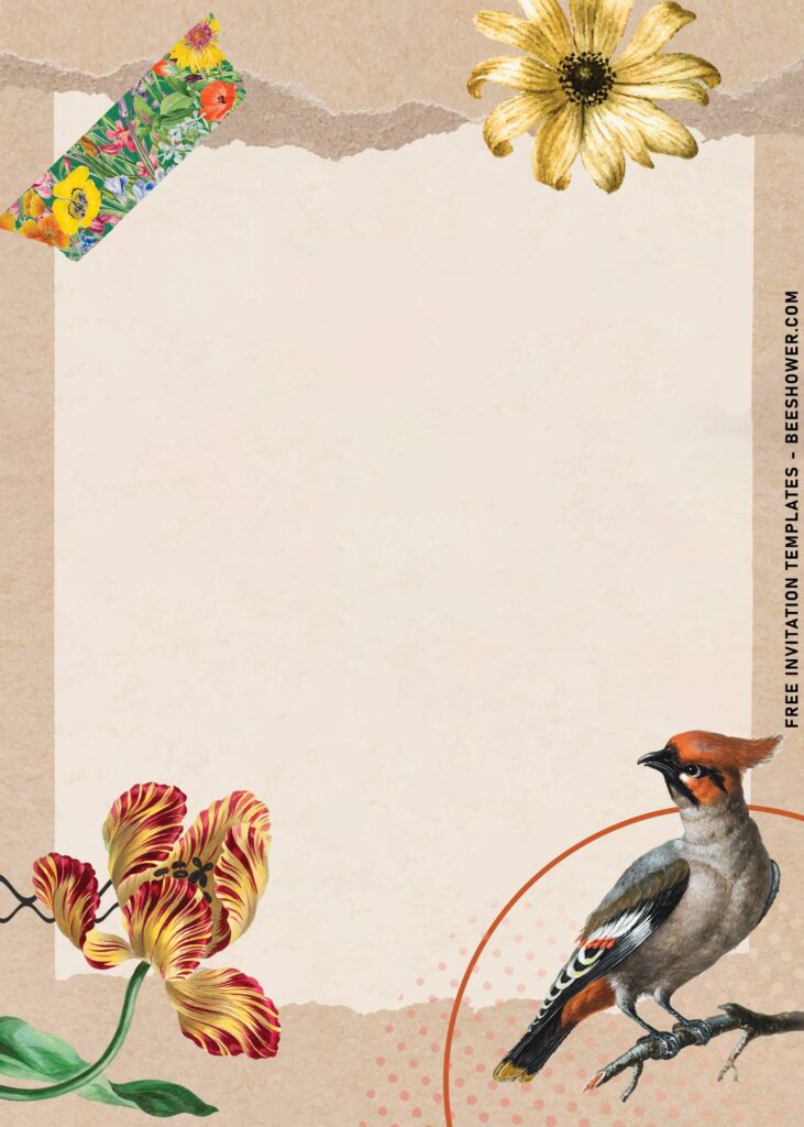 8+ Rustic Flower And Bird Collage Birthday Invitation Templates with exotic bird