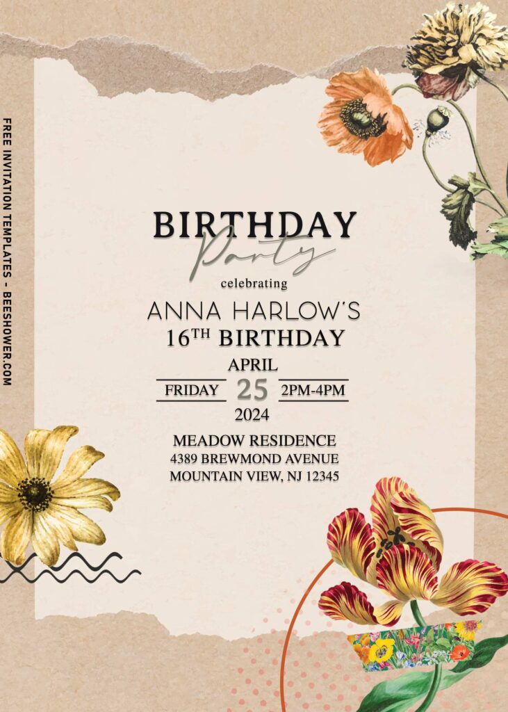 8+ Rustic Flower And Bird Collage Birthday Invitation Templates