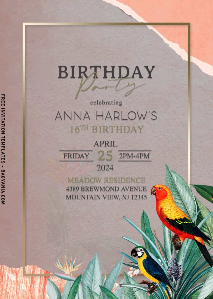 9+ Tropical Boho Macaw Bird And Foliage Garden Party Invitation Templates