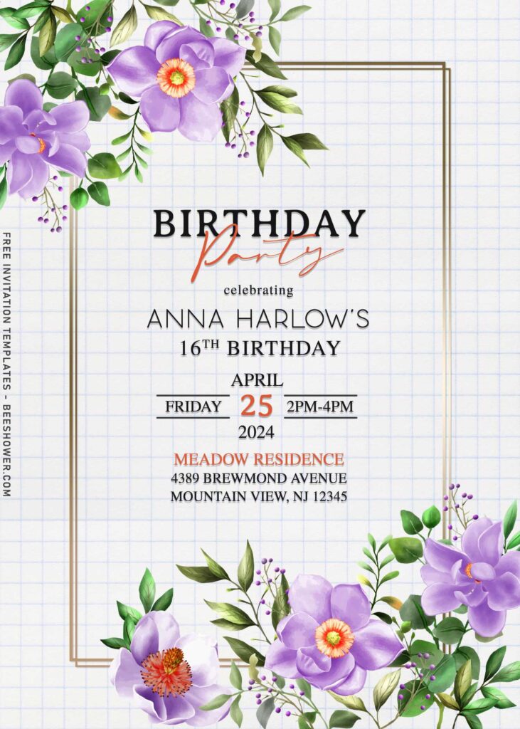 7+ Delightful Fresh Periwinkle And Rose Birthday Invitation Templates