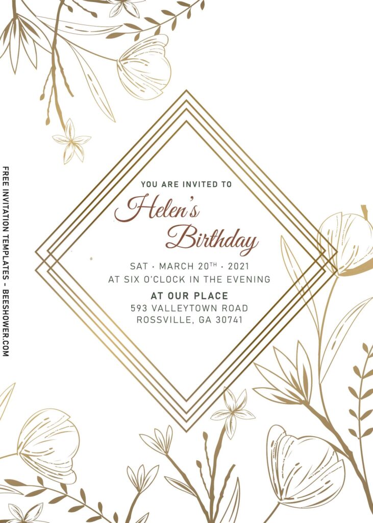 8+ Pristine White Gold Floral Lining Birthday Invitation Templates