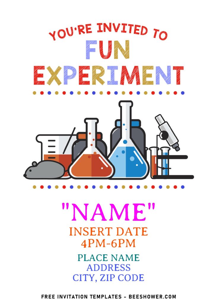 (Free Editable PDF) Simple Colorful Mad Science Birthday Invitation Templates
