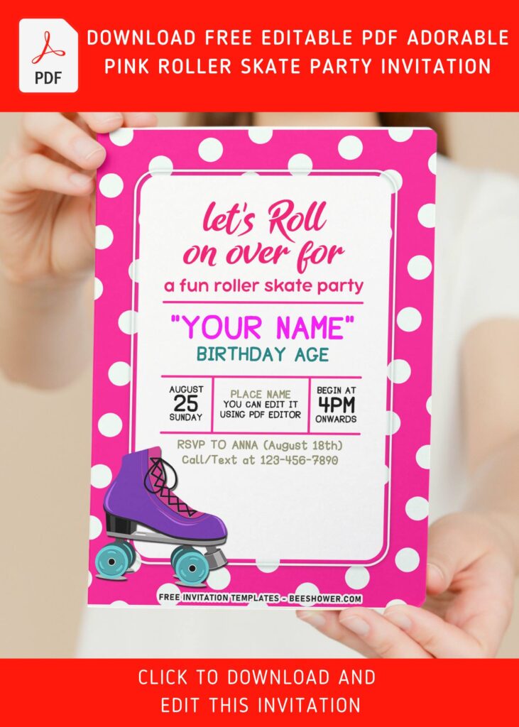 (Free Editable PDF) Cute Roller Skate Disco Birthday Invitation Templates with cute Roller Skate boots