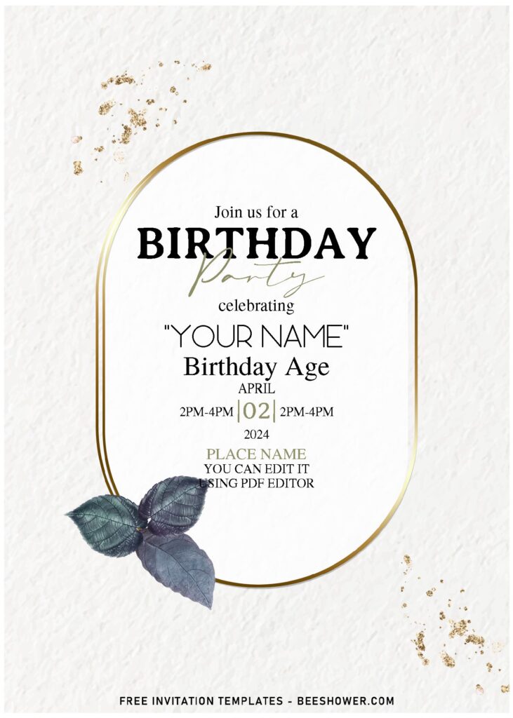 (Free Editable PDF) Gilded Botanical Birthday Invitation Templates with canvas paper background