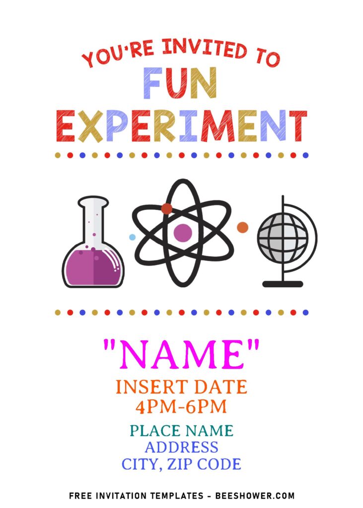 (Free Editable PDF) Simple Colorful Mad Science Birthday Invitation Templates with colorful wordings