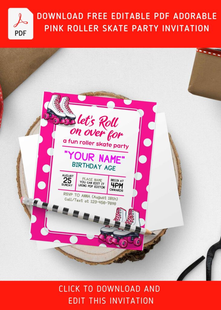 (Free Editable PDF) Cute Roller Skate Disco Birthday Invitation Templates with cute pairs of boot