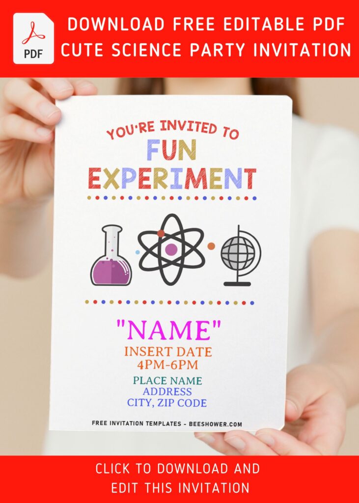 (Free Editable PDF) Simple Colorful Mad Science Birthday Invitation Templates with cute tube tester