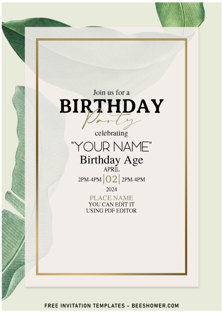 (Free Editable PDF) Simple Olive Green Foliage Birthday Invitation Templates with elegant script