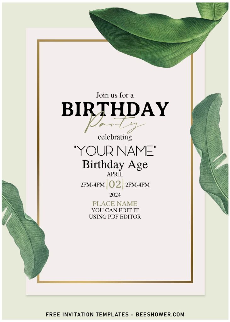 (Free Editable PDF) Simple Olive Green Foliage Birthday Invitation Templates with dried foliage