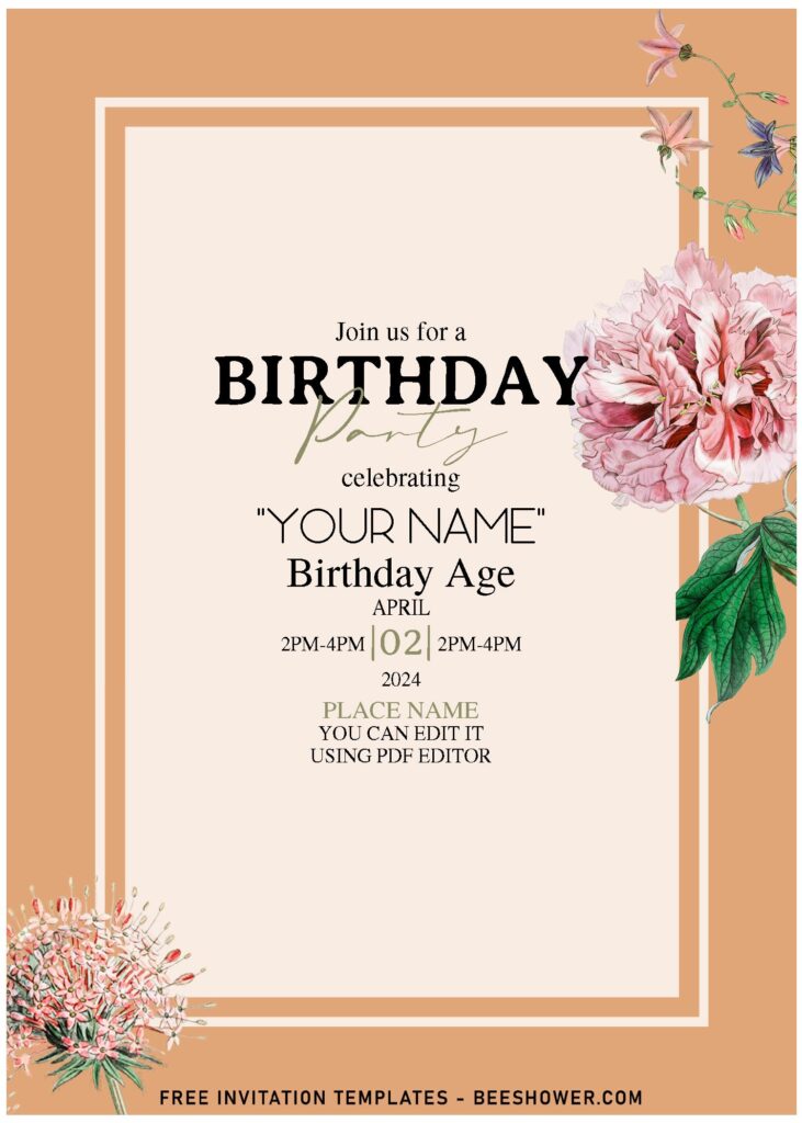 (Free Editable PDF) Vintage Watercolor Tulip Birthday Invitation Templates with paper blooms