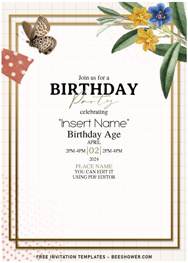 (Free Editable PDF) Striking Spring Day Flower & Butterfly Invitation Templates