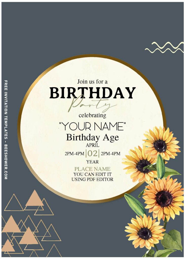 (Free Editable PDF) Stylish Summer Sunflower Birthday Invitation Templates with pale yellow sunflowers