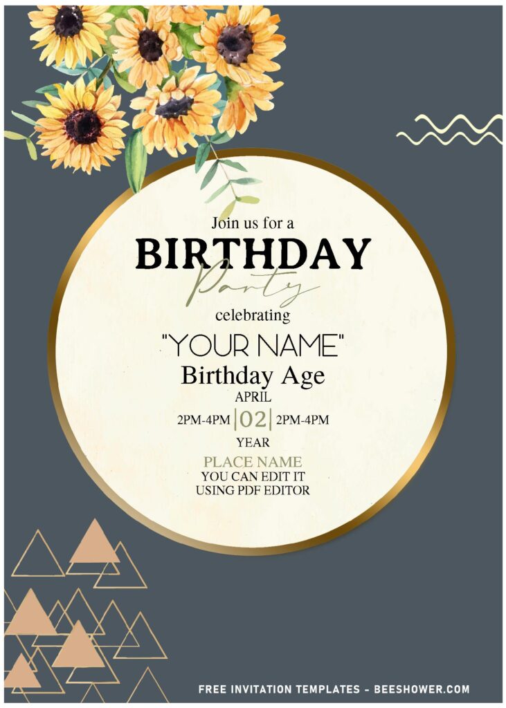 (Free Editable PDF) Stylish Summer Sunflower Birthday Invitation Templates