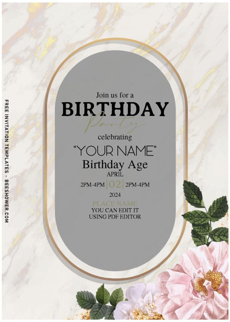 (Free Editable PDF) Chic & Refined Watercolor Marble And Floral Invitation Templates with elegant script