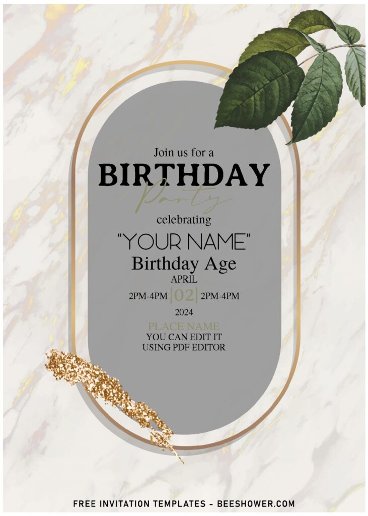 (Free Editable PDF) Chic & Refined Watercolor Marble And Floral Invitation Templates with white gold marble background