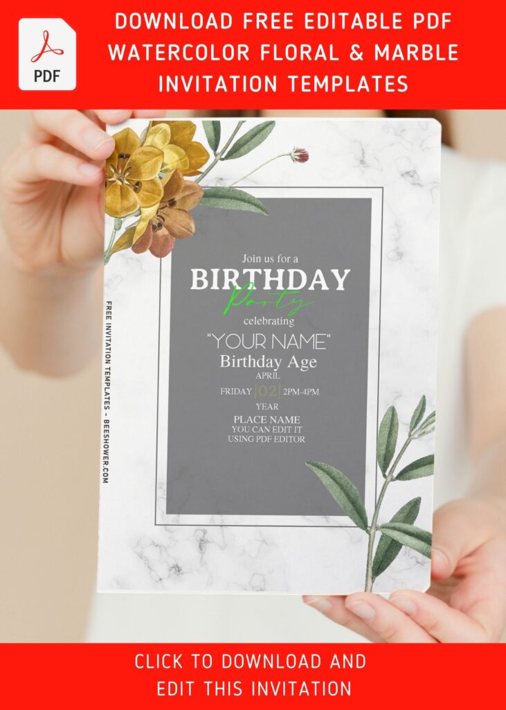 (Free Editable PDF) Whimsical Poppy & Peony Birthday Invitation Templates with editable text
