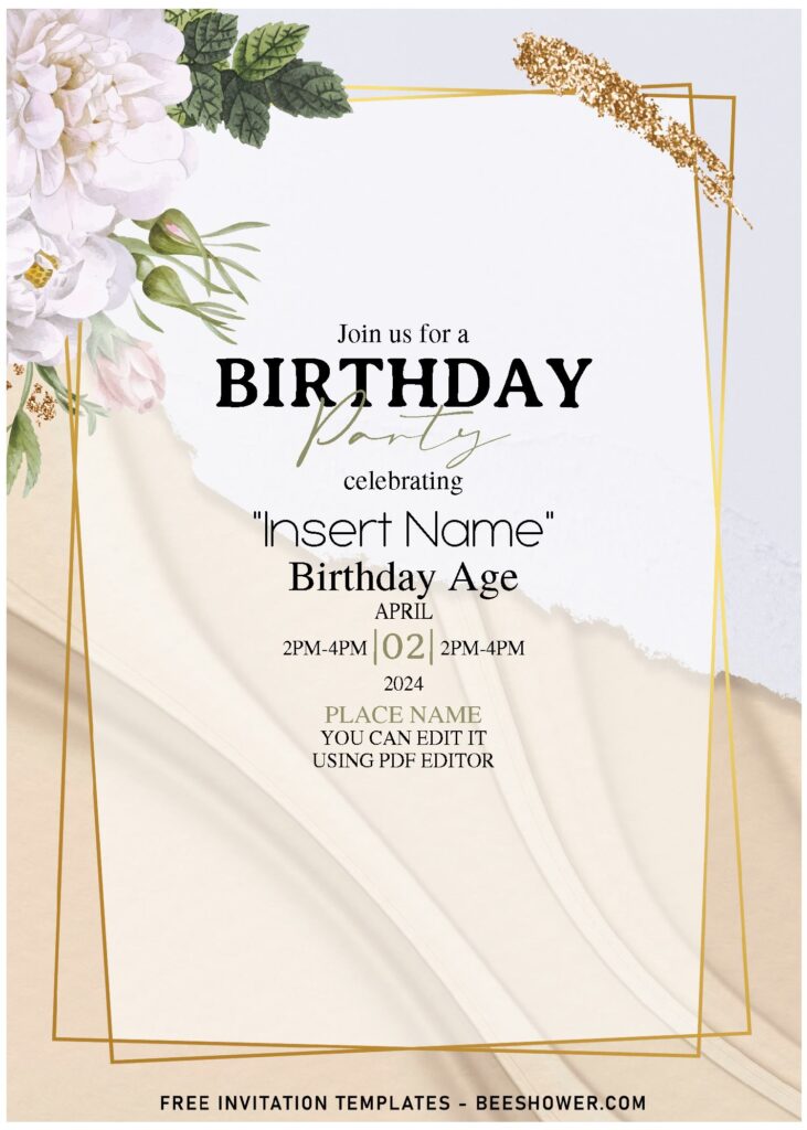 (Free Editable PDF) Stunning Marble & White Rose Birthday Invitation Templates with aesthetic marble background