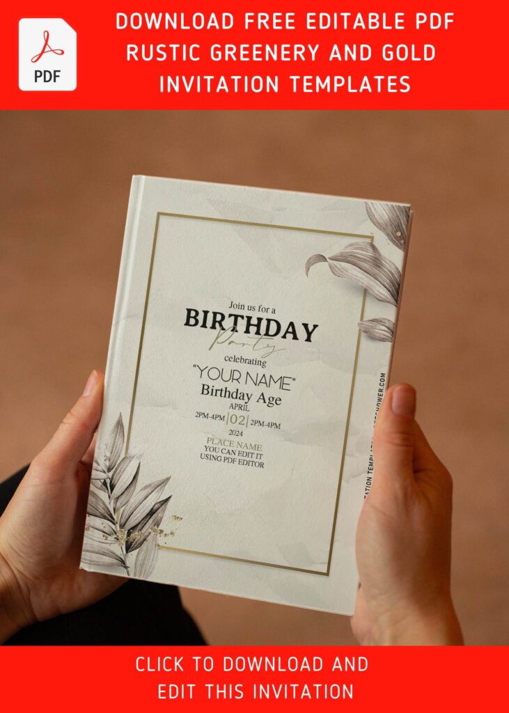 (Free Editable PDF) Subtle Garden Eucalyptus Birthday Invitation Templates with editable text