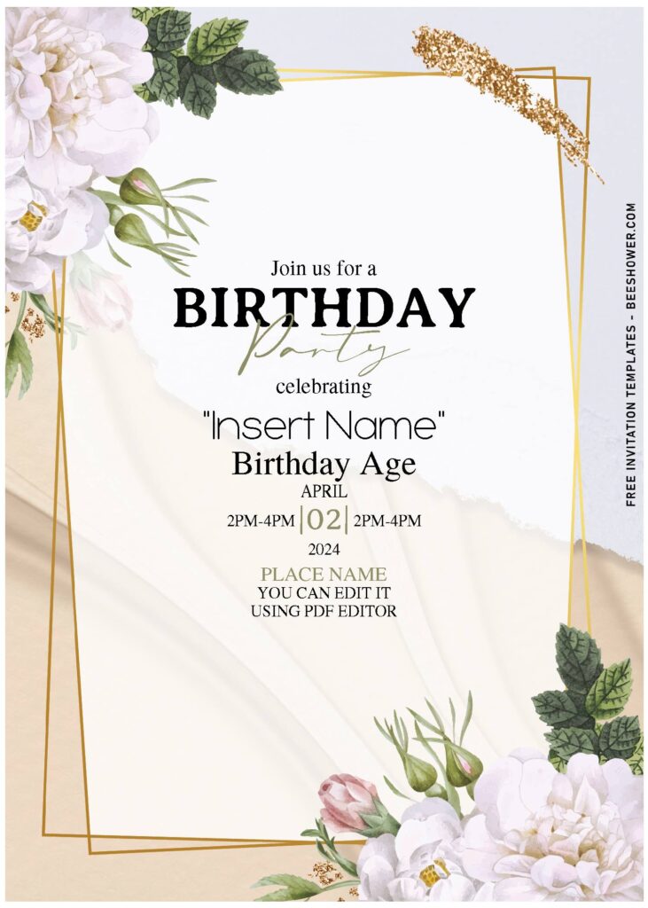 (Free Editable PDF) Stunning Marble & White Rose Birthday Invitation Templates with elegant script