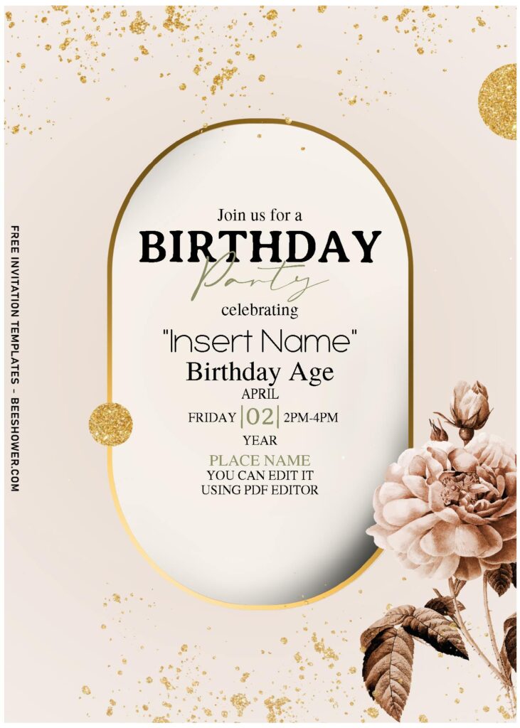 (Free Editable PDF) Timeless Stunning Flower Vines Birthday Invitation Templates with stunning touch of gold