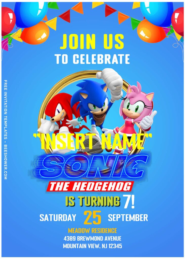 (Free Editable PDF) Playful Sonic The Hedgehog Birthday Invitation Templates with Knuckle the red hedgehog