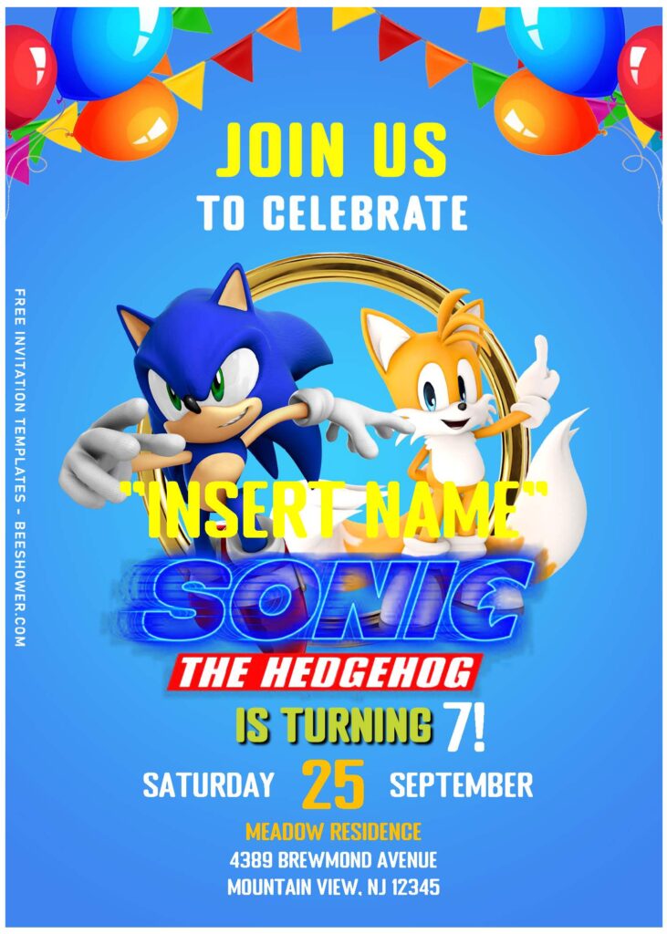 (Free Editable PDF) Playful Sonic The Hedgehog Birthday Invitation Templates with Miles Tails Prower