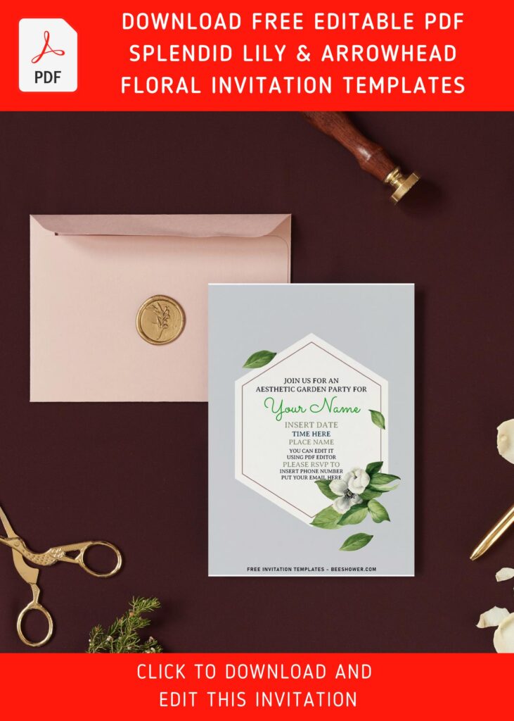 (Free Editable PDF) Breathtakingly Elegant Lily & Arrowhead Floral Invitation Templates with gorgeous greenery leaves