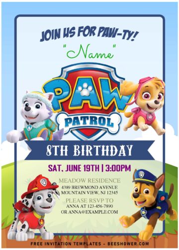 (Free Editable PDF) Adorable Paw Patrol Kids Birthday Party Invitation ...