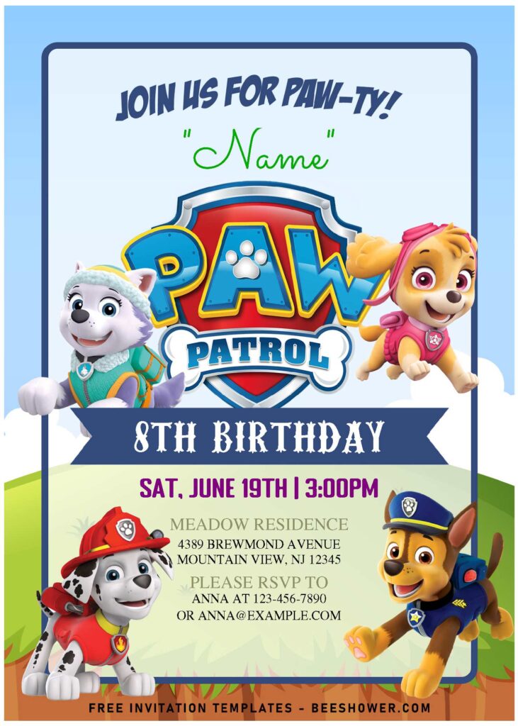 (Free Editable PDF) Adorable Paw Patrol Kids Birthday Party Invitation Templates with Everest
