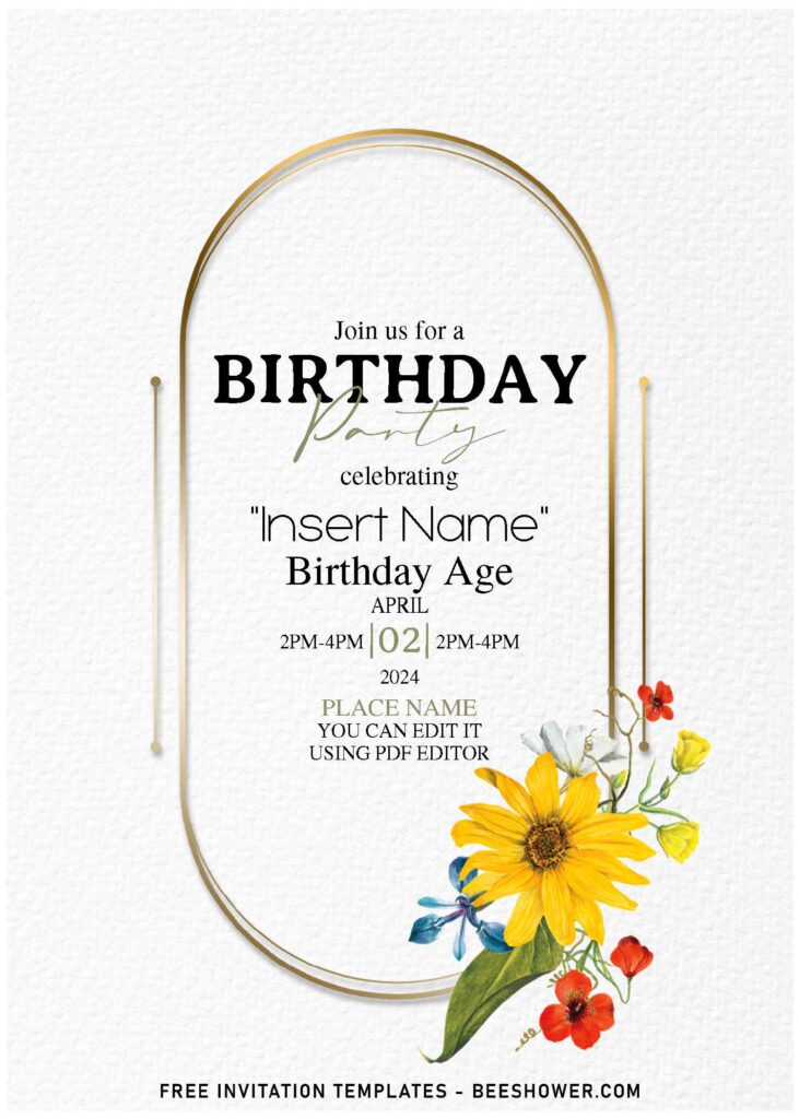 (Free Editable PDF) Breathtaking Spring Blooms Birthday Invitation Templates with bright sunflowers