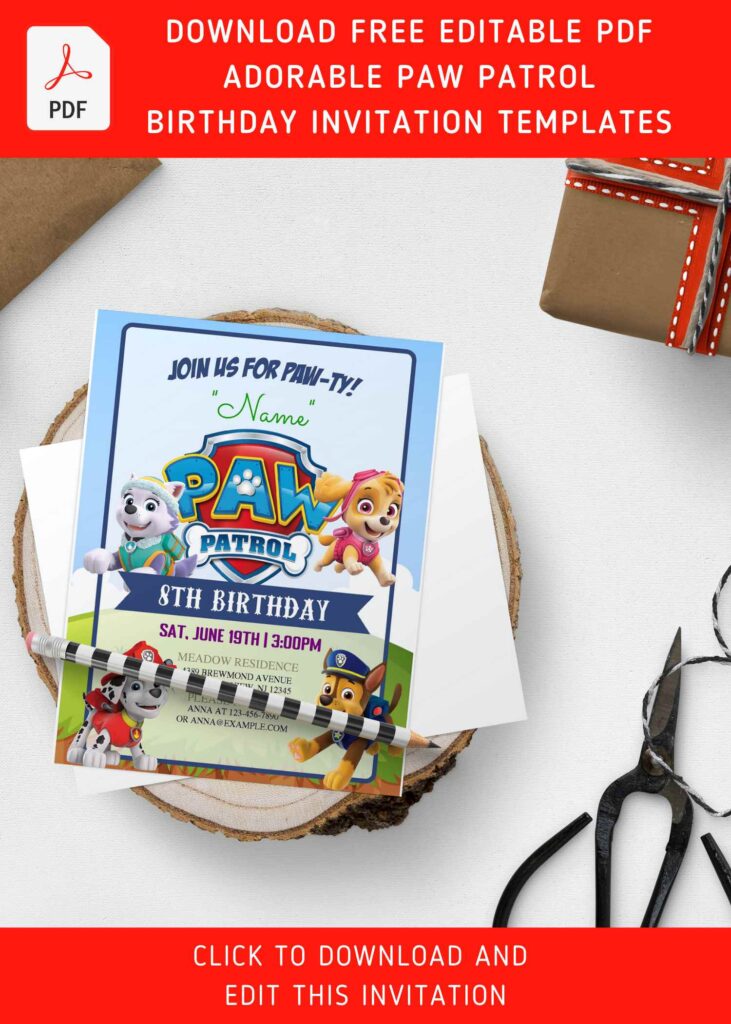 (Free Editable PDF) Adorable Paw Patrol Kids Birthday Party Invitation Templates with cheerful design