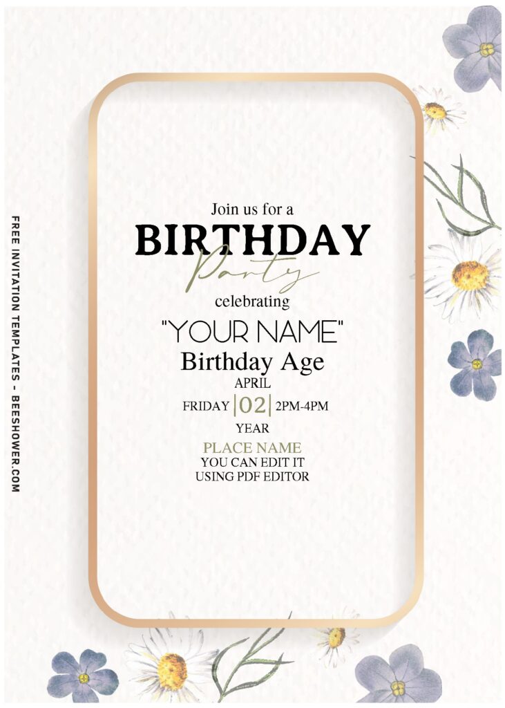 (Free Editable PDF) Watercolor Rustic Daisy Floral Birthday Invitation Templates with gerbera daisy