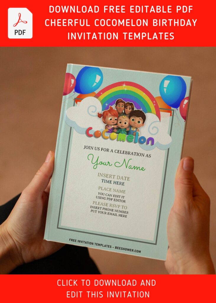 (Free Editable PDF) Simply Cute Cocomelon Birthday Invitation Templates For All Ages with colorful text