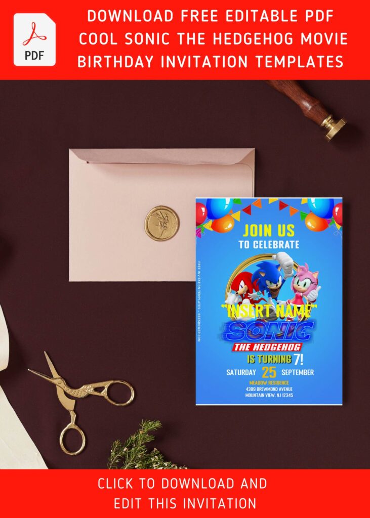 (Free Editable PDF) Playful Sonic The Hedgehog Birthday Invitation Templates with colorful balloons