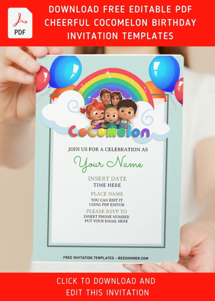 (Free Editable PDF) Simply Cute Cocomelon Birthday Invitation Templates For All Ages with editable text