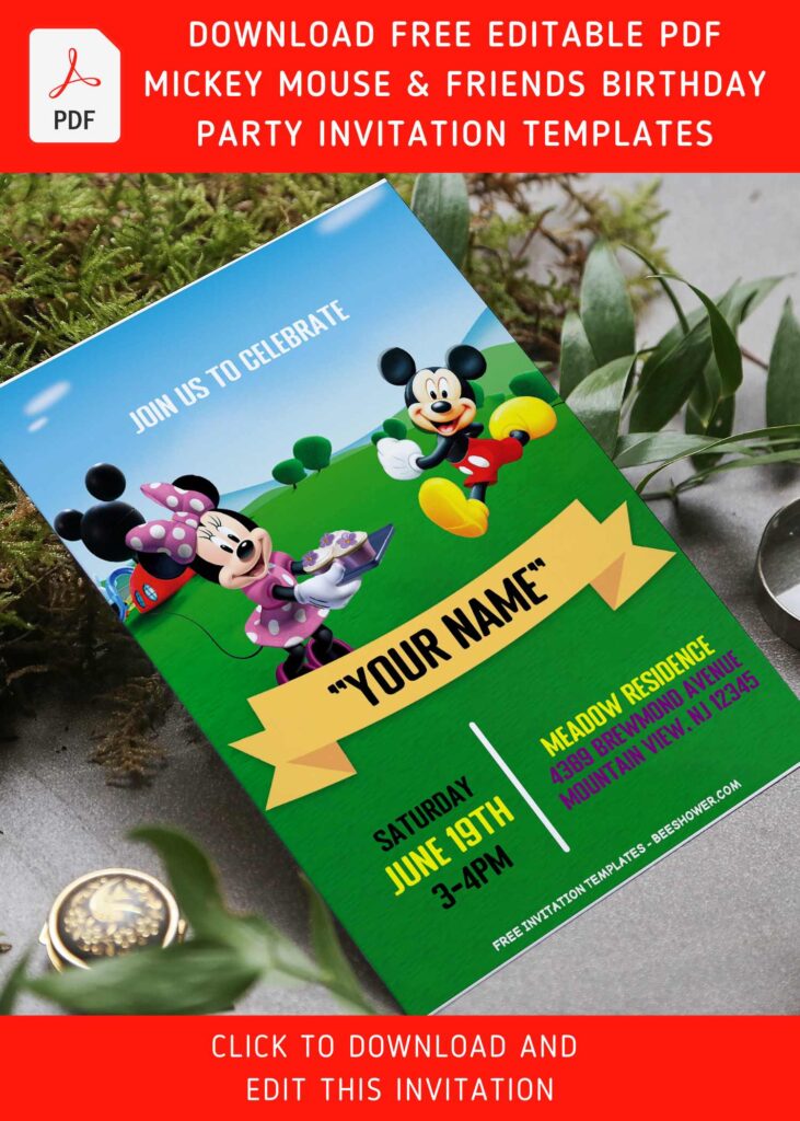 (Free Editable PDF) Mickey Mouse And Friends Birthday Party Invitation Templates with cute wordings