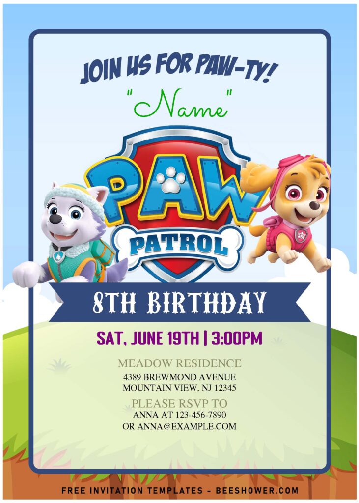 (Free Editable PDF) Adorable Paw Patrol Kids Birthday Party Invitation Templates with Skye